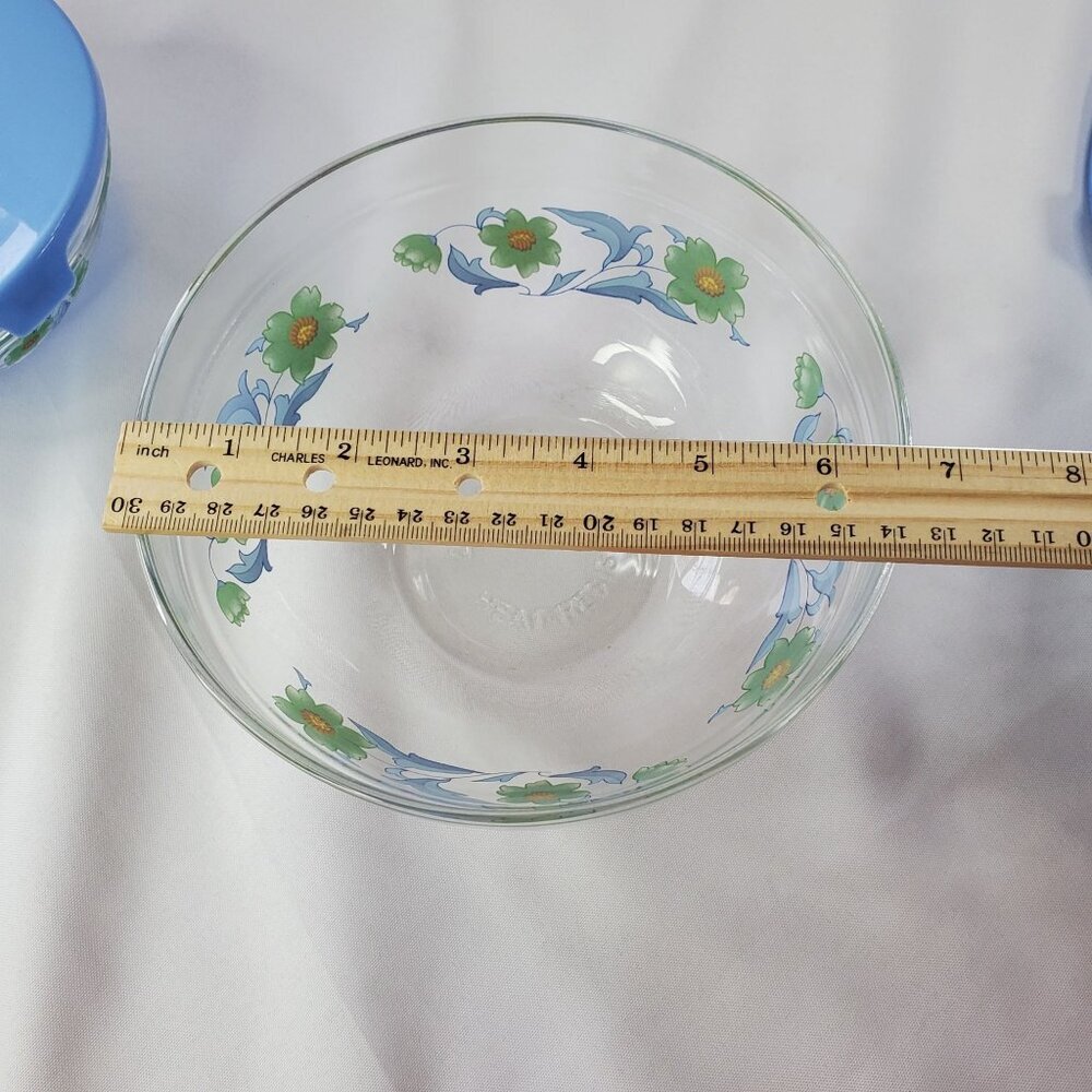 Vintage Imperial Glass Blue Green Flower Nesting Bowls Storage 1970's Set of 4 - Picture 7 of 14